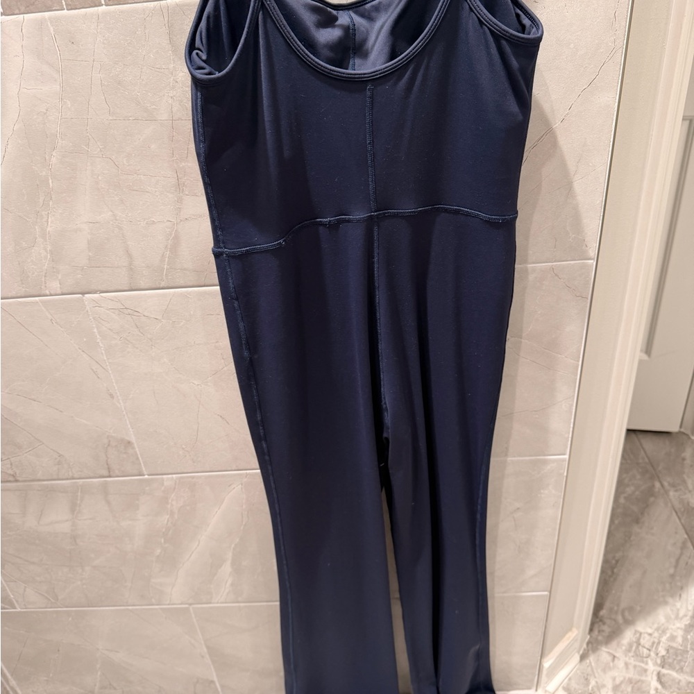 Quince Ultra-Form Kick Flare Jumpsuit Navy Blue - Picture 7 of 10